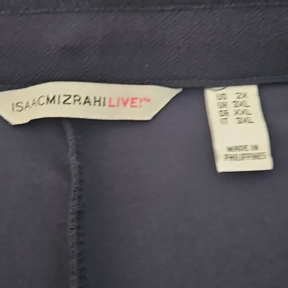 NWOT Isaac Mizrahi Live Navy Pebble Knit Wide Leg Crop Pants 2X Lace Hem - Picture 6 of 7